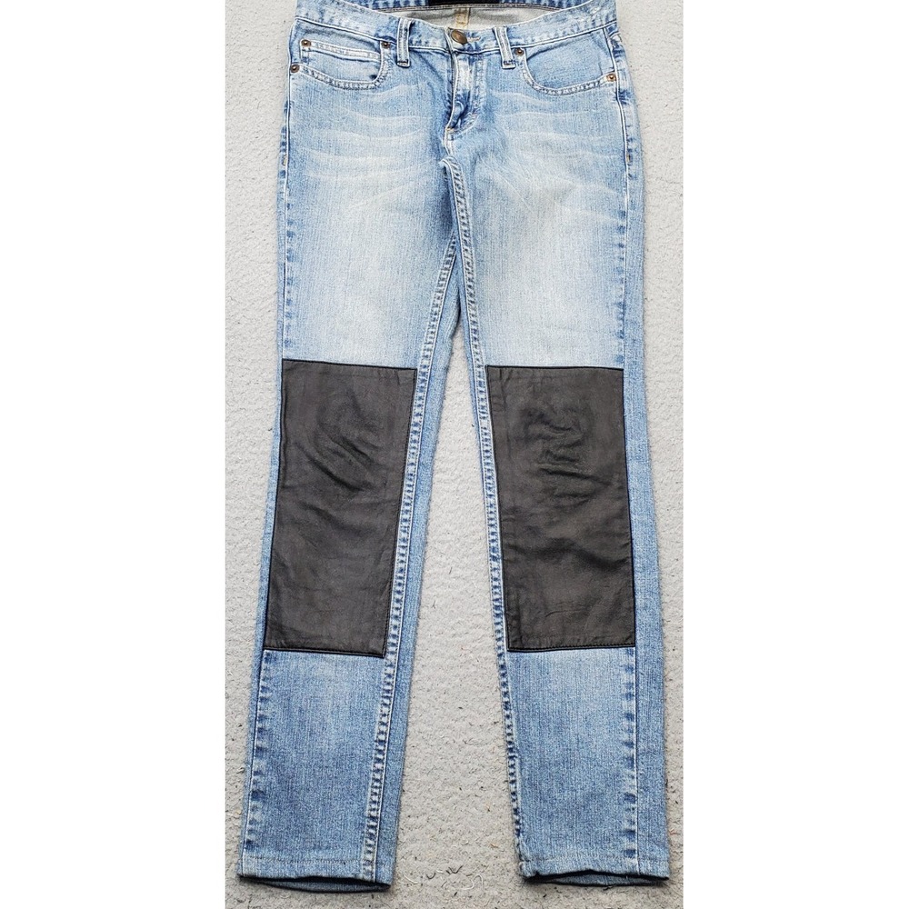 Ay Not Dead Jeans Womens 24‎ Multi Leather Knee Patches Skinny Leg Streetwear